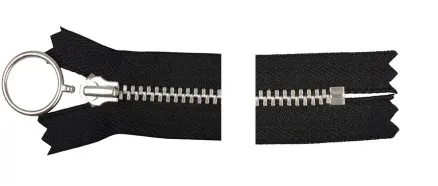 YKK Vetoketju Alumiini Kiinteä Renkaalla 25cm 4mm Musta